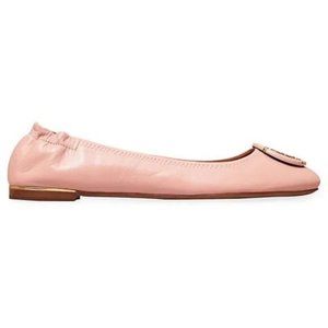 Almost new Tory Burch Logo Leather Ballet Flats Shell Pink Gold Heel size 7.5/8m